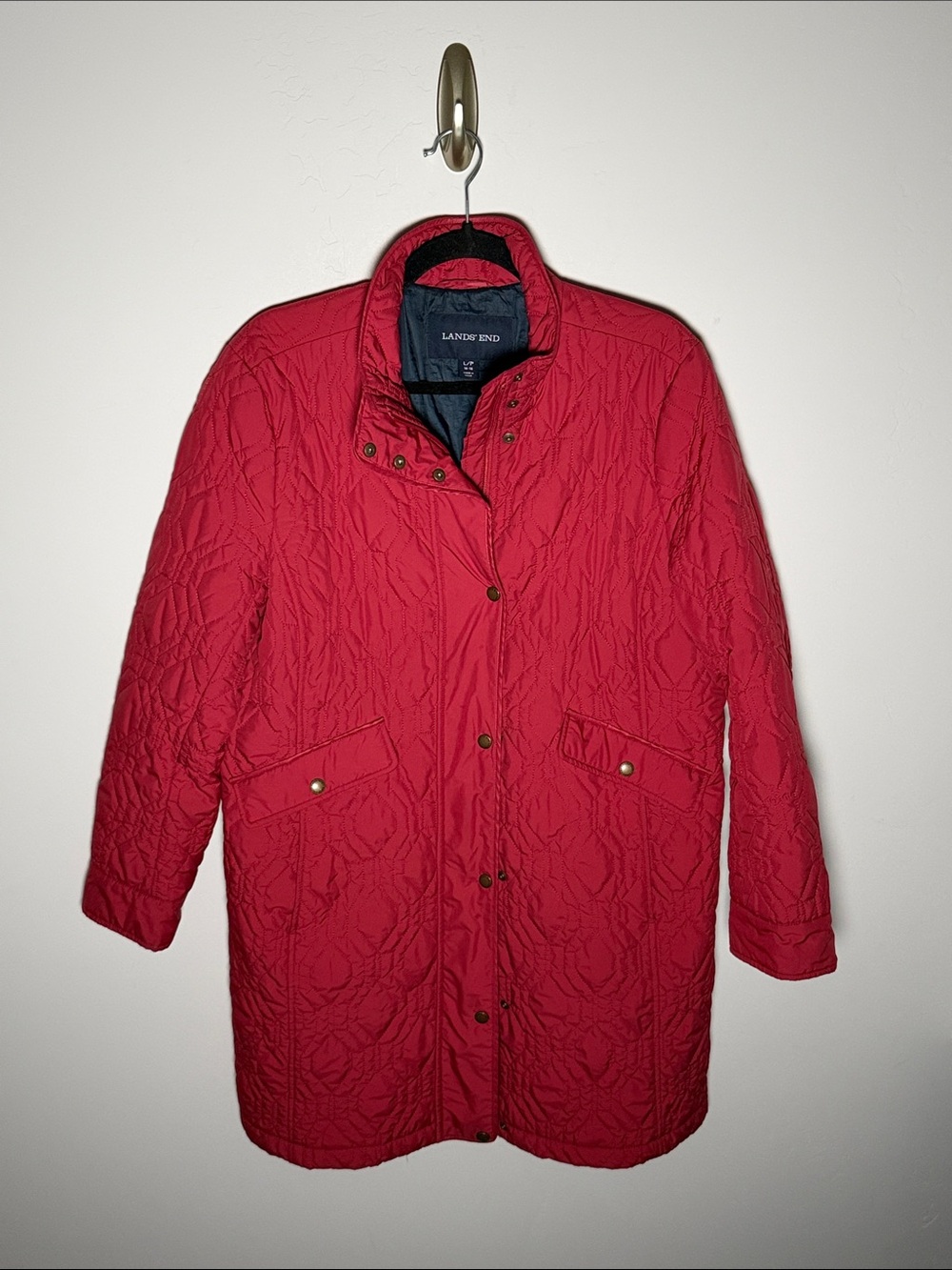 Lands' End Quilted Cherry Red Women's Puffer Coat L Petite 14-16 - Picture 12 of 12